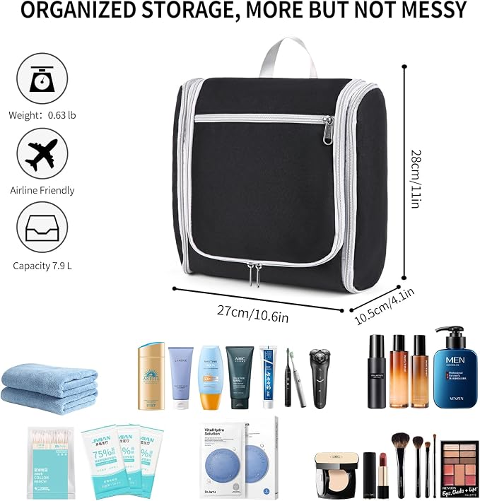 Della Gao Hanging Toiletry Bag for Men and Women, Large Capacity Cosmetics - Image 2