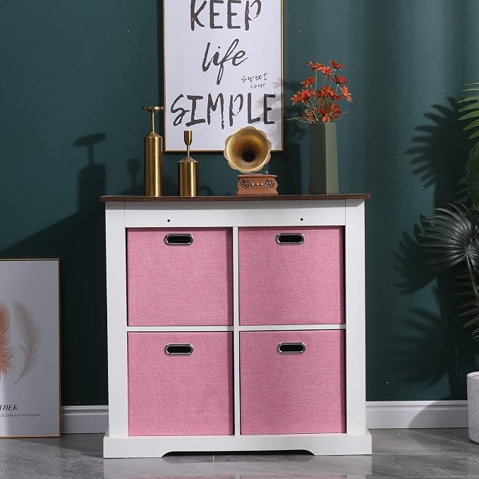 Pink Cube Storage Organizer Bins 13x13x13 Inch, 4 Pack Collapsible Organization - Image 3