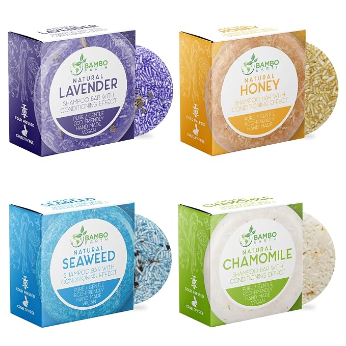 Solid Shampoo Bar And Conditioner Effect Hair Soap – 4 Pack 100% Organic by BAMBOEARTH