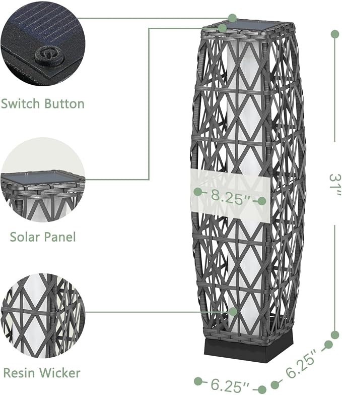 Grand patio 2-Piece Solar Outdoor Floor Lamp Solar Powered Wicker Lantern - Image 9