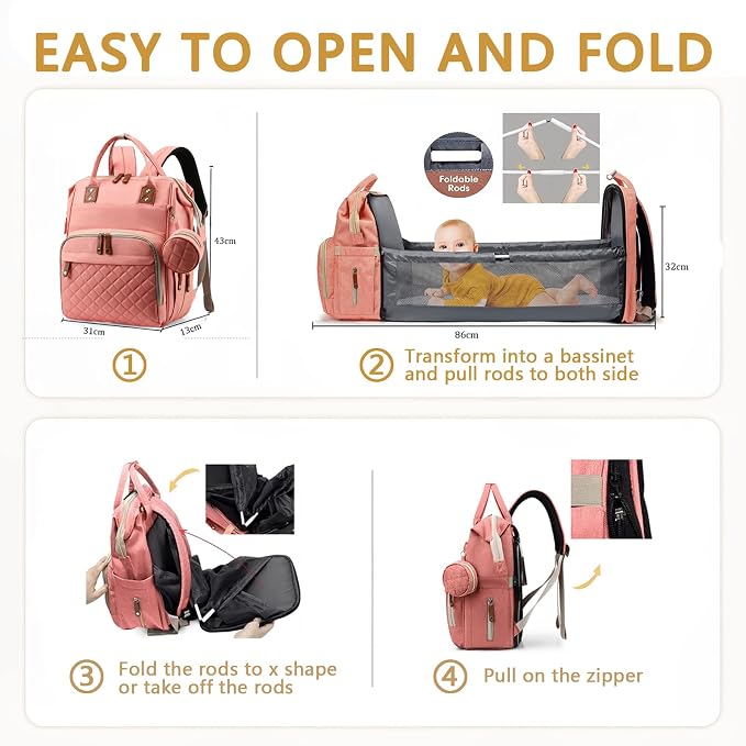 Diaper Bag Backpack with Changing Station Portable 3 in 1 Multifunction - Image 3