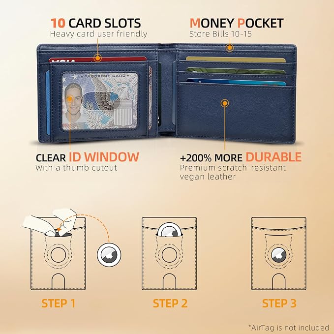 RUNBOX AirTag-Wallet-Mens-Slim-RFID Blocking Wallets Leather - Image 2
