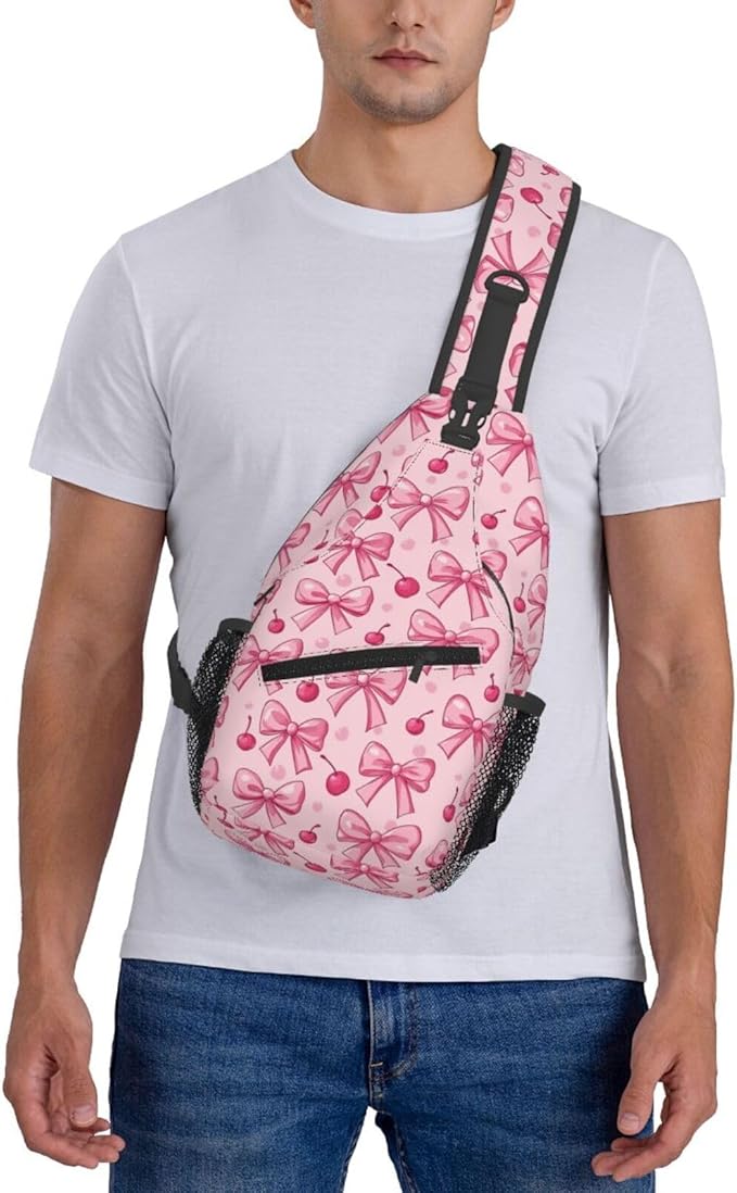 SUPLUCHOM Sling Bag Pink Bows Cherry Hiking Daypack Crossbody Shoulder Backpack - Image 7
