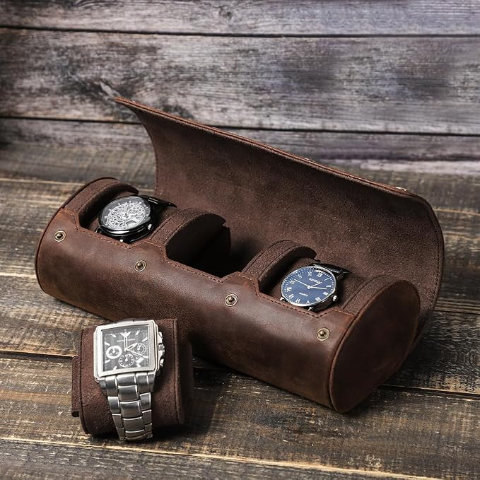 Genuine Leather Watch Roll Travel Case, 3 Slots Vintage Full Grain Leather - Image 6