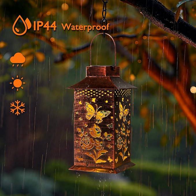 Homemory Butterfly Solar Lanterns Waterproof, Metal Hanging Hollowed-Out Metal - Image 2