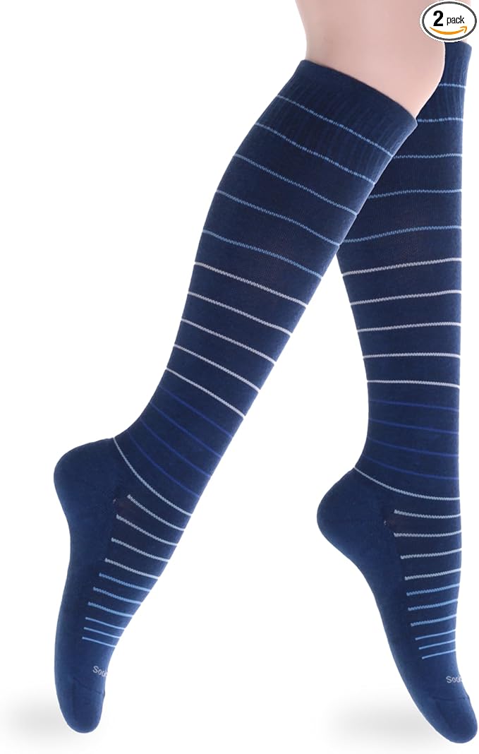 Cotton Compression Socks for Women & Men. 15-20 mmHg Support Knee-High Indigo by SocksLaneCompression