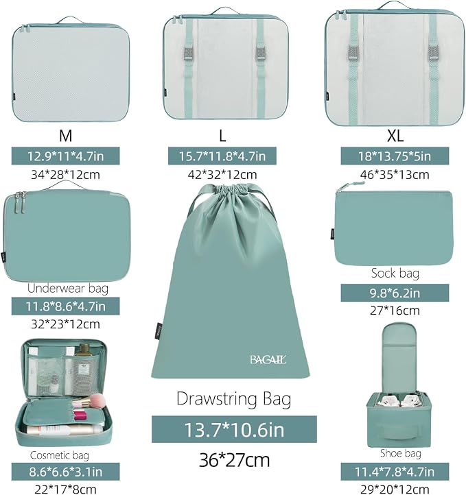 BAGAIL 8 Set Packing Cubes Luggage Packing Organizers - Image 2