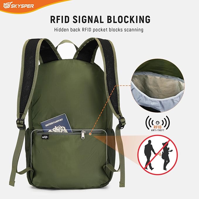 SKYSPER Small Hiking Backpack for Men Women 20L RFID Packable Daypack - Image 2