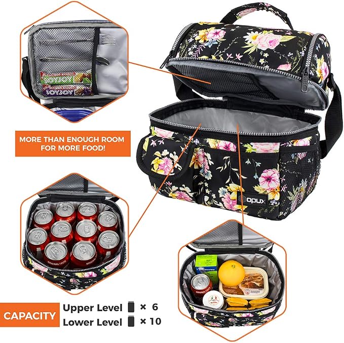 opux Lunch Bag Women Insulated, Adult Lunch Box Cooler, Flower Lunch Box - Image 8