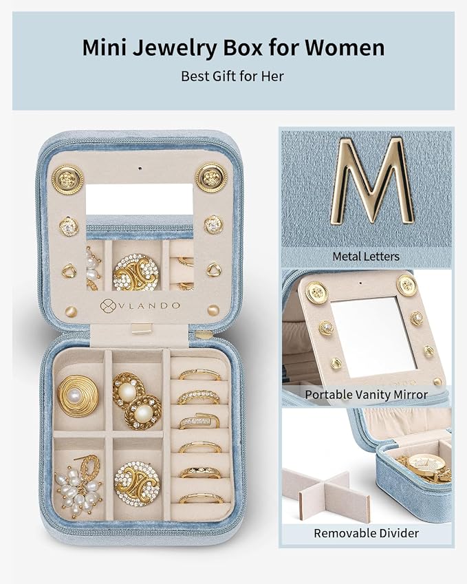 Vlando Mother's Day Gift for Women Girls, L Initial Travel Jewelry Case - Image 3