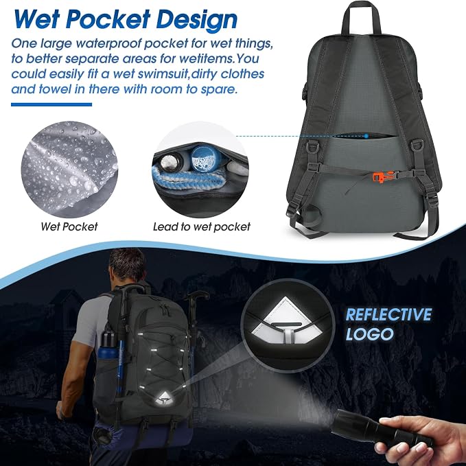 IGOLUMON Hiking Backpack 40L Packable Lightweight Camping Backpack Men Women - Image 3