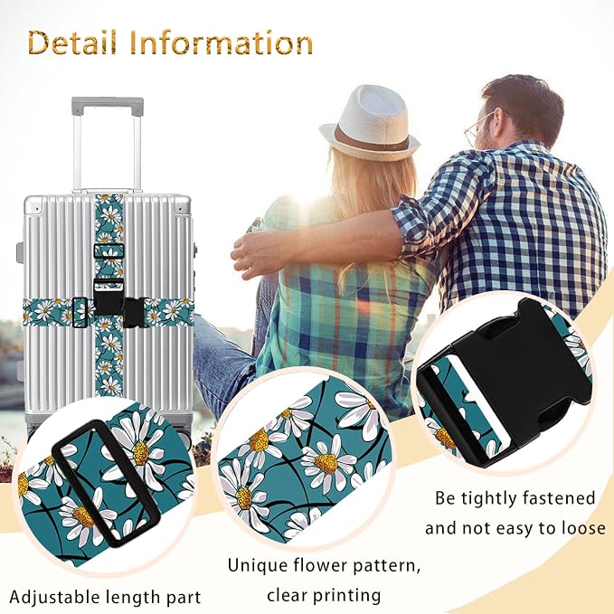 White Daisy Luggage Straps for Suitcases TSA Approved, Luggage Identifiers for - Image 5