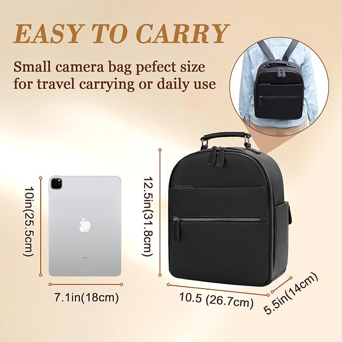 Small Camera Backpack, Classic PU Leather - Image 2