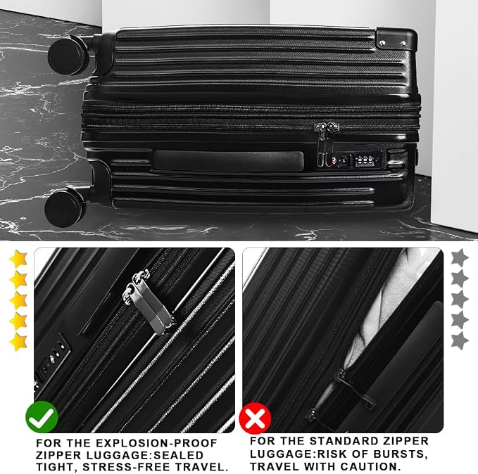3-Piece Expandable Luggage Set Suitcase in Classic Black -Double Wheel - Image 5