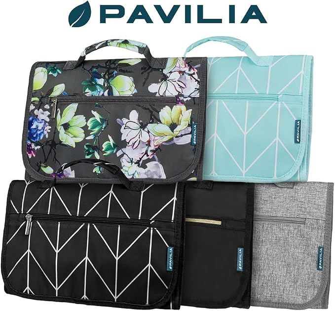 PAVILIA Hanging Toiletry Bag Women Men, Travel Kit Foldable Large Toiletries - Image 8