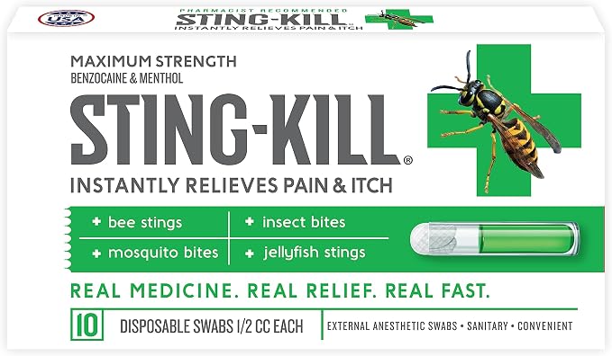 Sting-kill First Aid Anesthetic Swabs, Instant Pain + Itch Relief from Bee by Sting-Kill