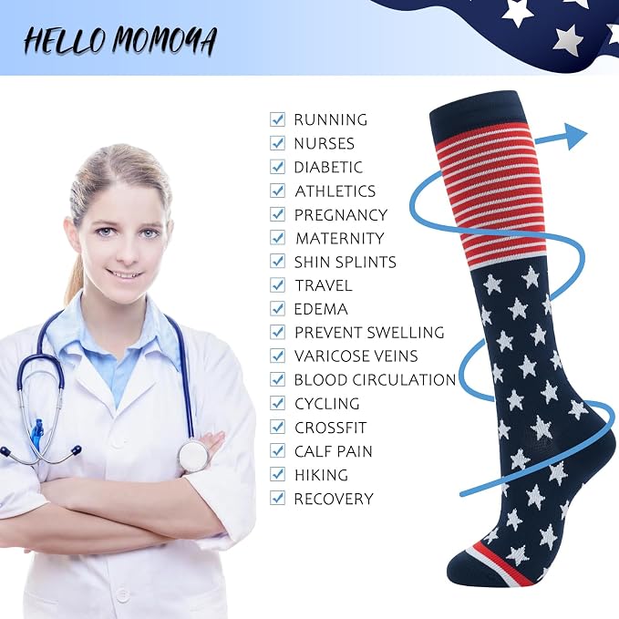 Compression Socks for Women Men Circulation Knee High 8 Pairs for Nurses - Image 2