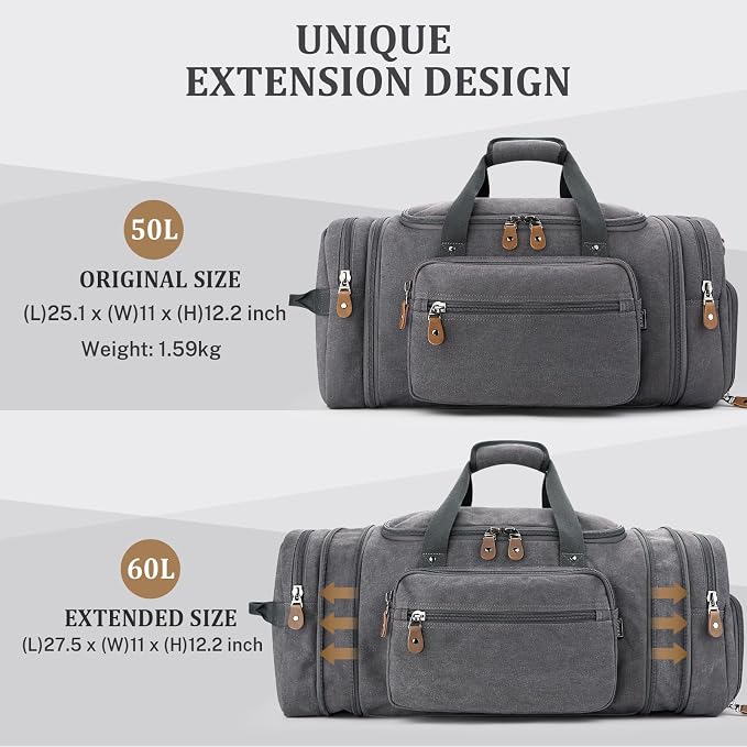 Gonex Canvas Duffle Bag 60L Travel Duffel Overnight Weekend Bag - Image 3