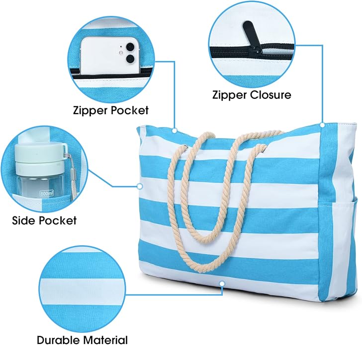 Becokan Beach Bags for Women Large Waterproof Beach Tote Bag Zipper Beach Bags - Image 2