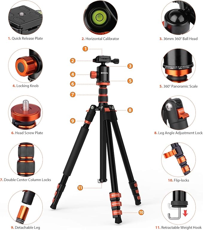 GEEKOTO Compact Aluminum Camera Tripod - Image 8