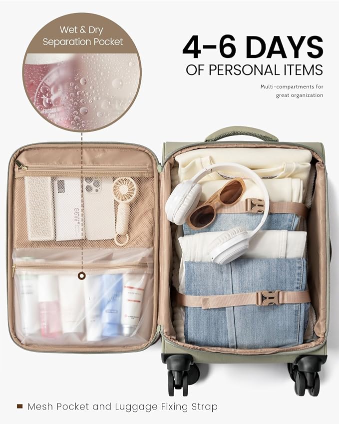 LOVEVOOK Carry On Luggage 22x14x9 Airline Approved, 22 Inch Softside Suitcases - Image 4