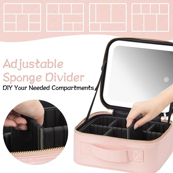 Makeup Travel Train Case with Mirror LED Light 3 Adjustable Brightness Cosmetic - Image 3