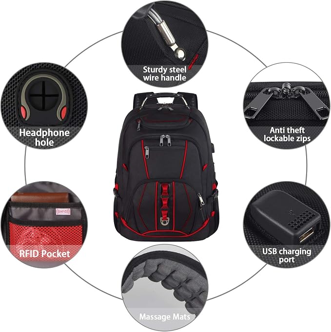 Laptop Backpack, 55L Capacity, TSA Approved, RFID Anti-Theft, USB Charging Port - Image 4