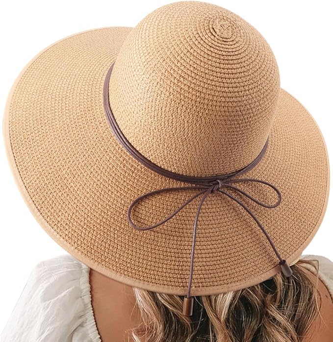 DRESHOW Beach Hats for Women Big Straw Wide Brim Summer Hat Floppy Foldable by DRESHOW