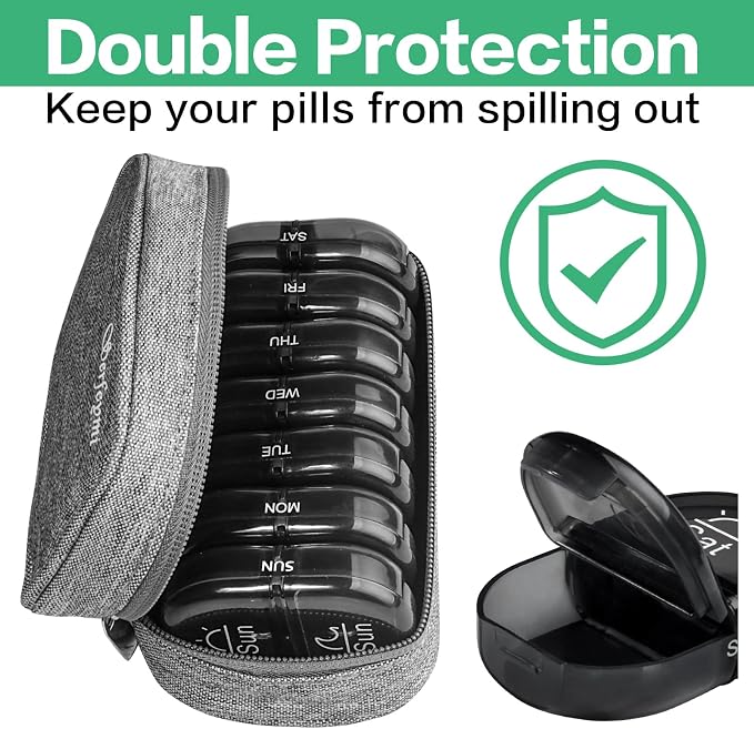 Serfeymi Weekly Travel Pill Organizer 2 Times A Day AM PM Upgraded Black Pill - Image 5