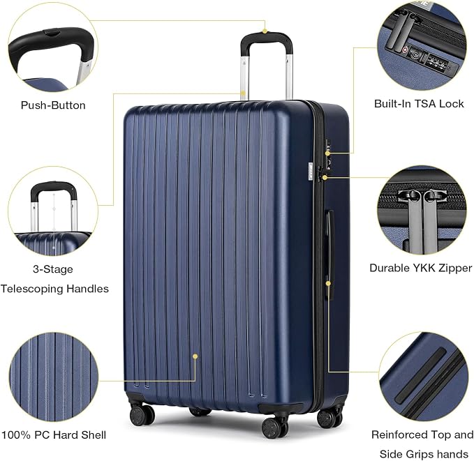 KYME 30-Inch Large Checked Luggage, 100% PC Hardside Suitcase - Image 2