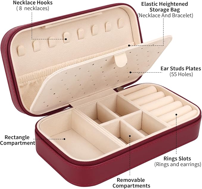 DesignSter Travel Jewelry Box, PU Leather Portable Jewelry Case, Small Jewelry - Image 2