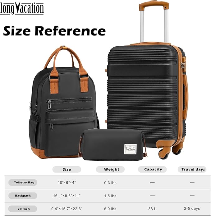 LONG VACATION 3 Piece Carry On Luggage 20 Inch Suitcase - Image 7
