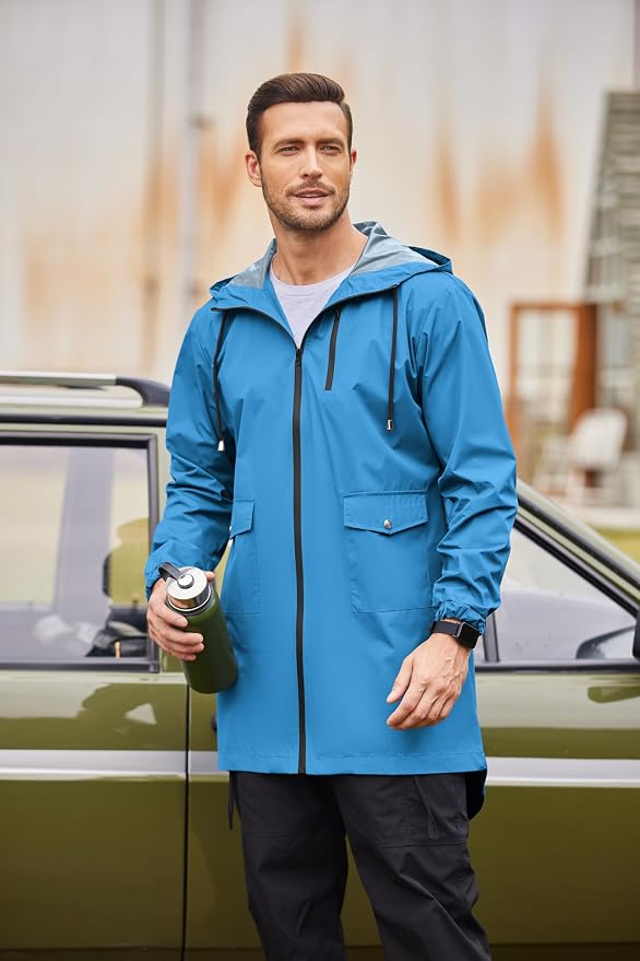 COOFANDY Men's Long Raincoat Ligtweight Rain Jacket Waterproof Outdoor Jackets - Image 3