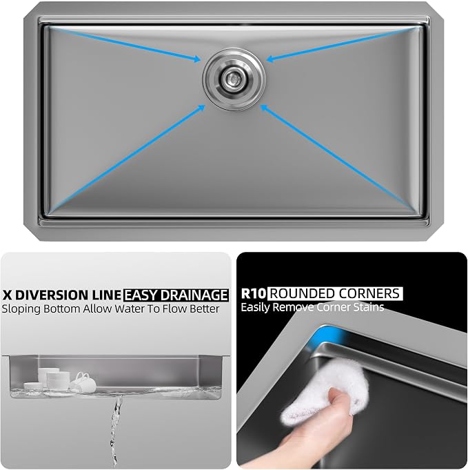 Undermount Kitchen Sink Stainless Steel 32x19 - Image 5