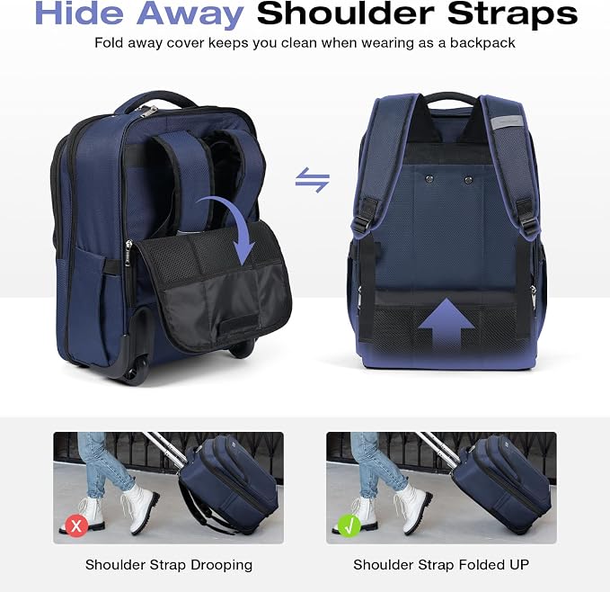 Rolling Backpack for Adults, 17 Inch Waterproof Carry-on Backpack - Image 5
