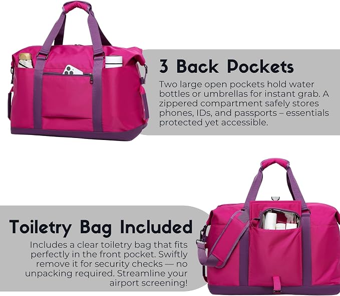 SUNNY BIRD Duffel with Utility Pouch, 40L Weekender Overnight Bag with Shoe - Image 8