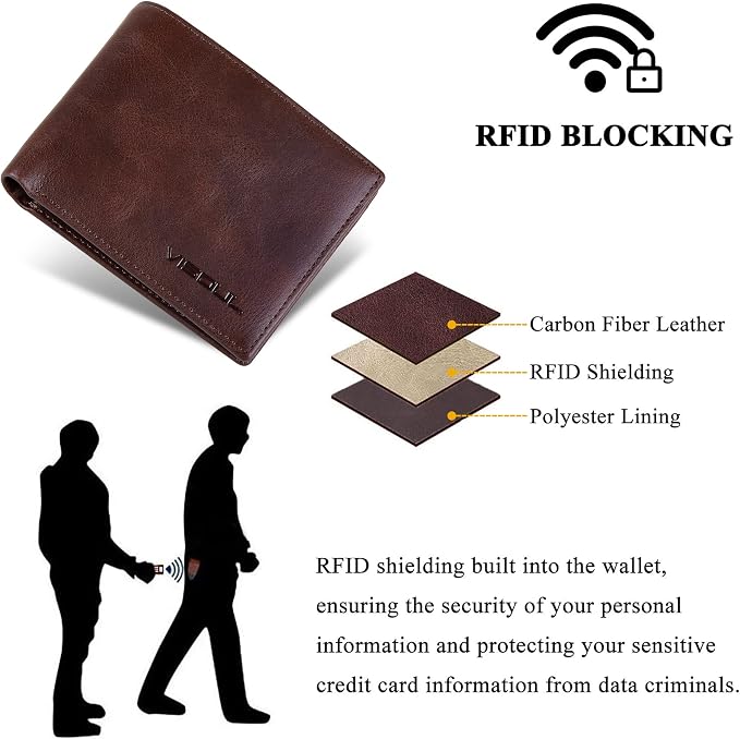VISOUL Men's Leather RFID Blocking Wallet Extra Capacity, Bifold Security Wallet - Image 5