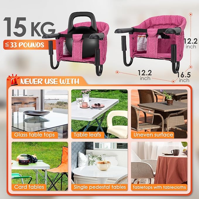 Hook On Chair with Removable Dining Tray, Portable Hook-On Chairs with Storage - Image 3