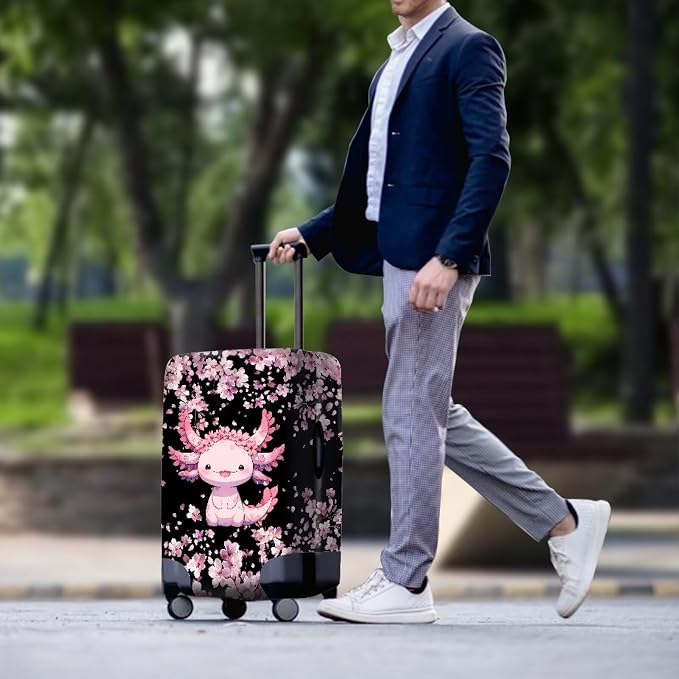 Cute Floral Axolotl Luggage Cover Travel Suitcase Protector Cover Zipper Closer - Image 3