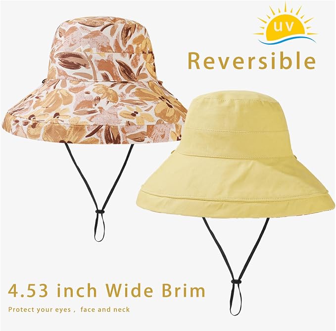 vidsel Womens Sun Hats Wide Brim Reversible Bucket Cotton Hat Packable Summer - Image 6