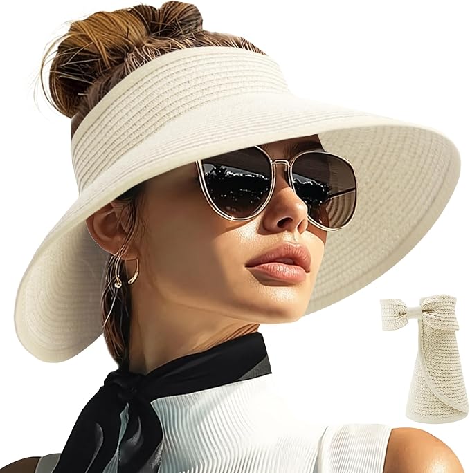 PFFY Sun Hats for Women Straw Beach Hat Packable Foldable Wide Brim Ponytail by Unknown
