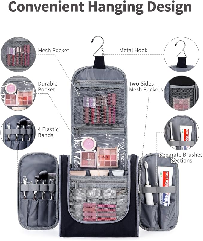 Narwey Hanging Toiletry Bag for Women Travel Makeup Bag Organizer Toiletries - Image 2