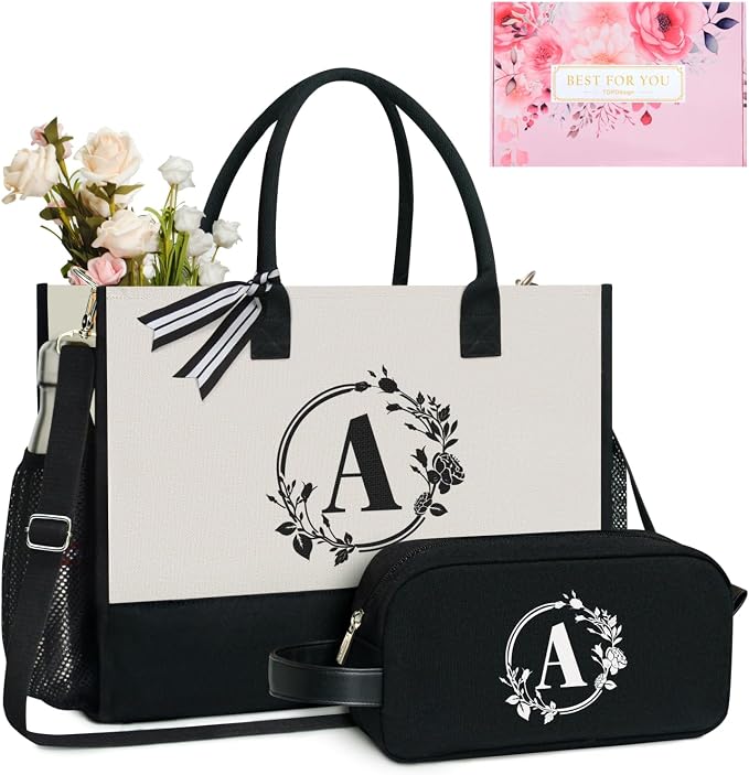 TOPDesign Personalized Initial Canvas Tote Bag, by TOPDesign