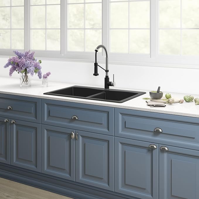 KRAUS Forteza 33-inch Drop in/Undermount 50/50 Double Bowl Granite Kitchen Sink - Image 8