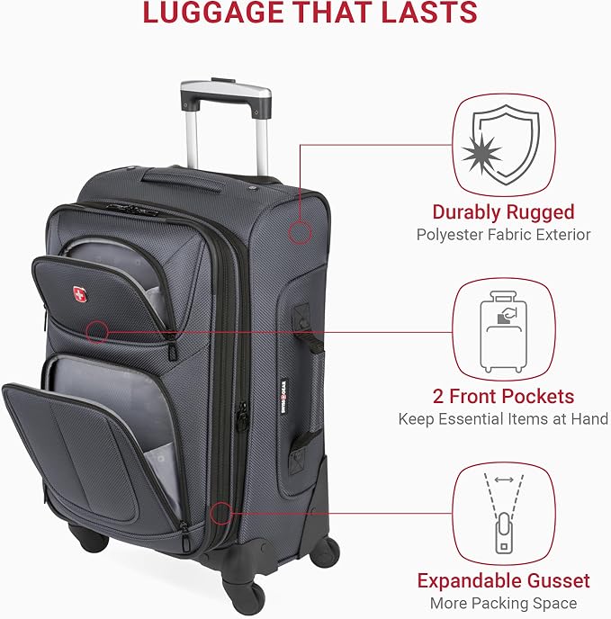 SwissGear Sion Softside Expandable Luggage, Dark Grey, Carry-On 21-Inch - Image 5