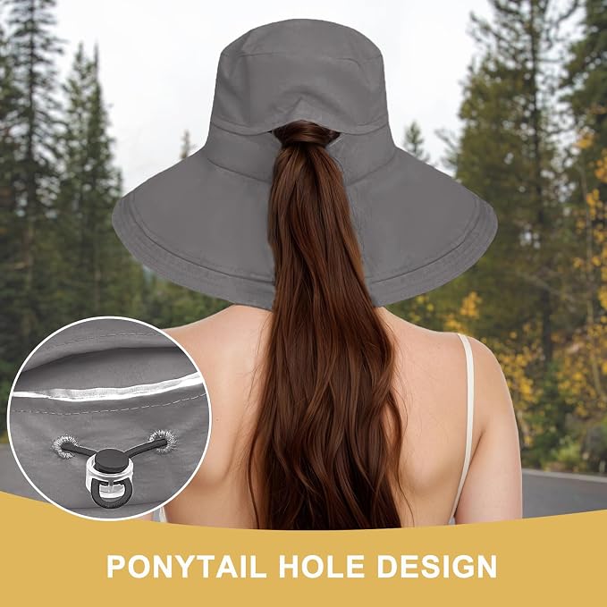 Sun Hats for Women Wide Brim Ponytail UV Protection Beach Hat Packable - Image 6