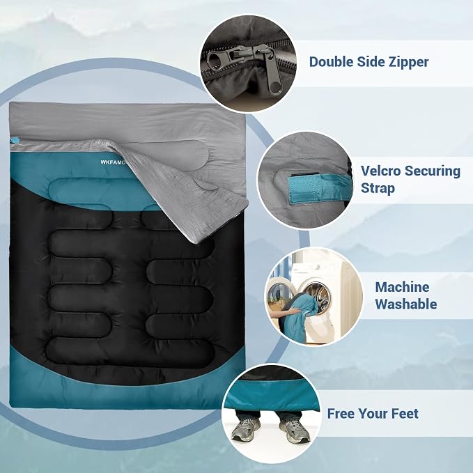 Double Sleeping Bag for Adults Machine Washable 2 Person Camping Sleeping Bag - Image 5