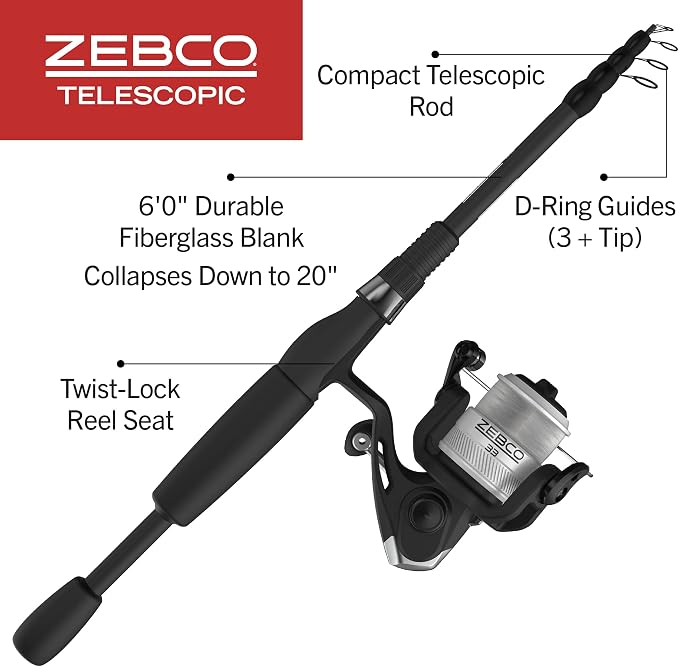 Zebco 33 Spinning Reel and Telescopic Fishing Rod Combo - Image 2