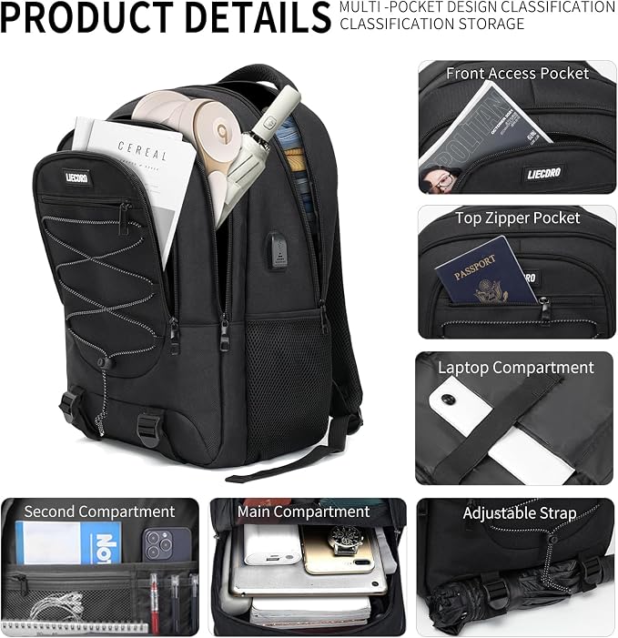 Black Backpack for Men, Backpack for School, School Backpacks for Boys Teens - Image 2