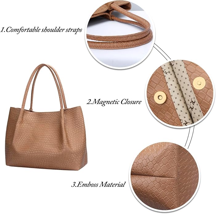 KKXIU Tote Bag for Women Vegan Leather Shoulder Purse Large Capacity Travel Bag - Image 4